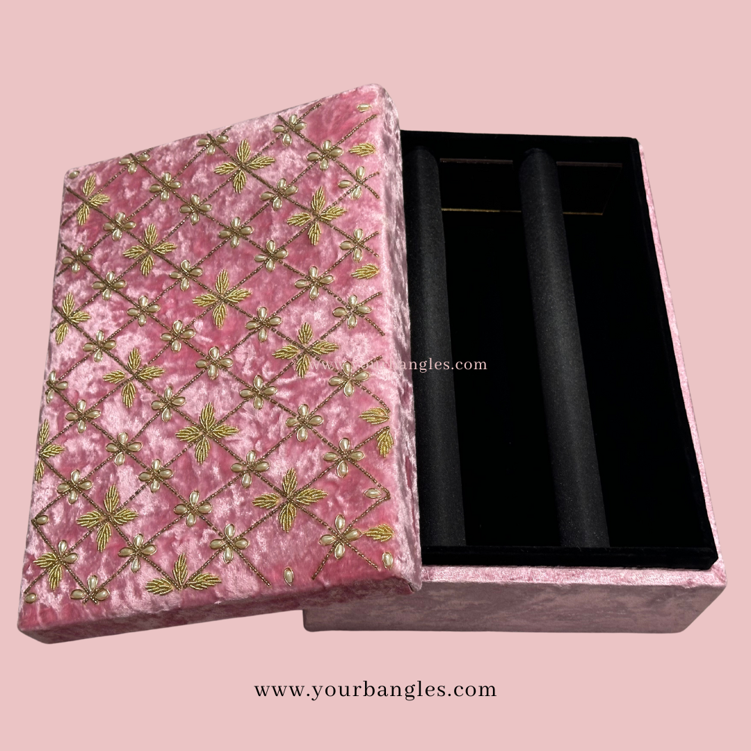 Premium Baby Pink Sequential Bangle Box (2 Rods)