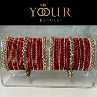 Pearly Red/Maroon Combo Bangle Set - 2.10 (with Mini Jhumki Bangles)