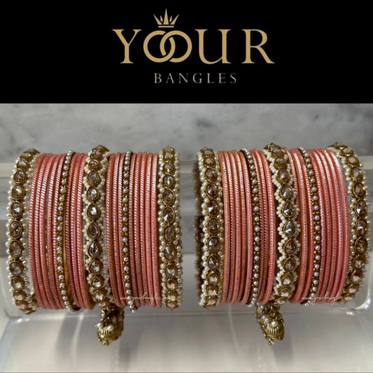 Pearly Peach Bangle Set - 2.10 (with Mini Jhumki Bangles)