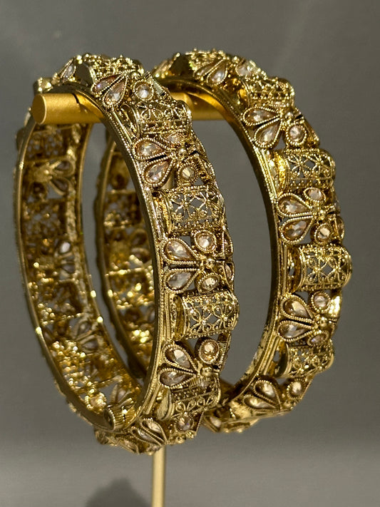 2 Antique Gold Statement Bangles (Gajrey / Kangans)