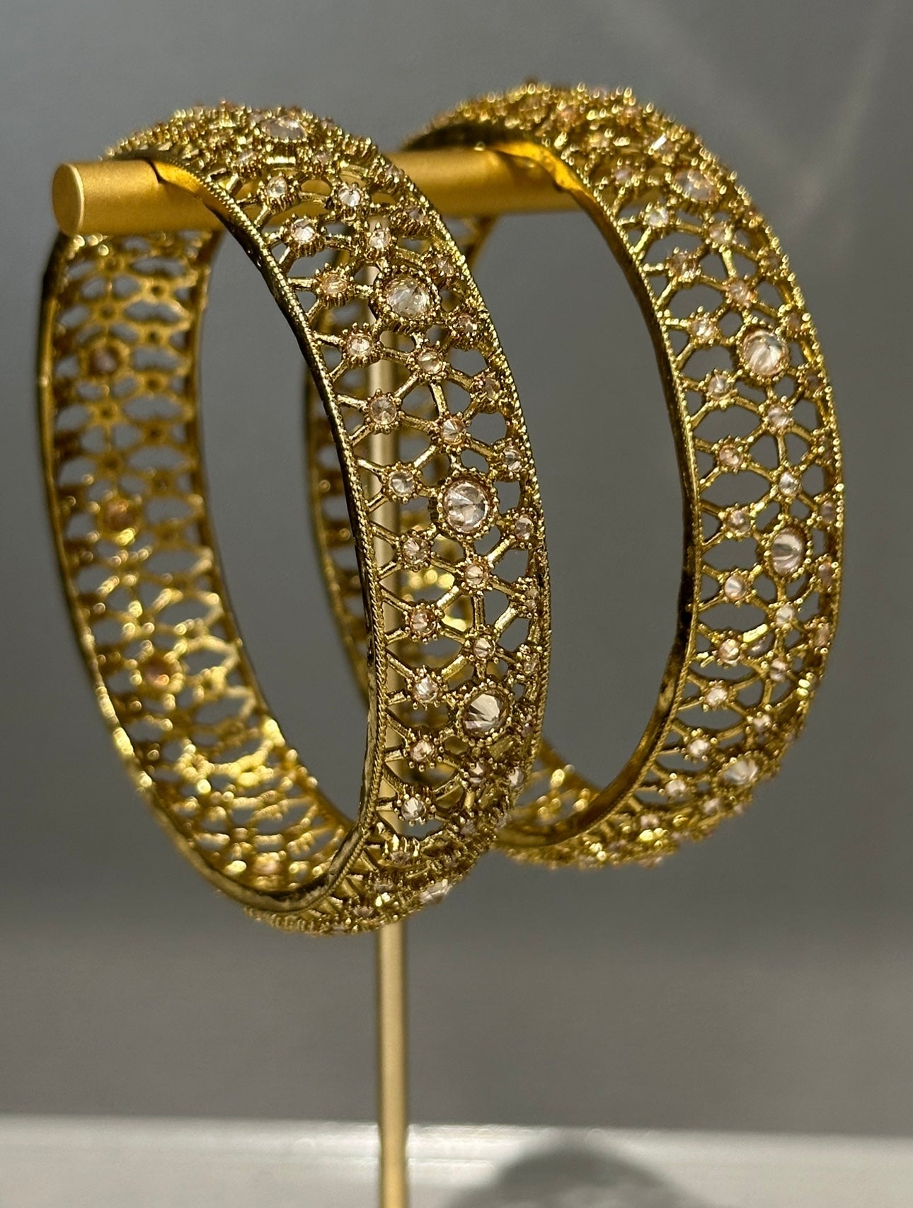 2 Antique Gold Statement Bangles (Gajrey / Kangans)