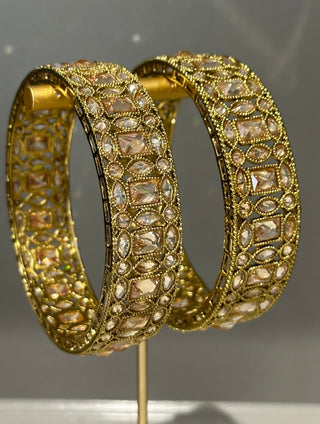 2 Antique Gold Statement Bangles (Gajrey / Kangans)