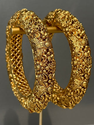 2 Antique Gold Statement Bangles (Gajrey / Kangans)