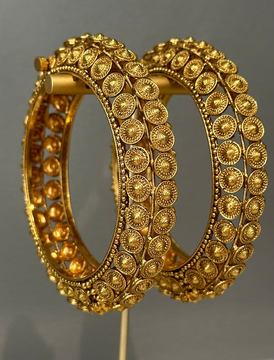 2 Antique Gold Statement Bangles (Gajrey / Kangans)