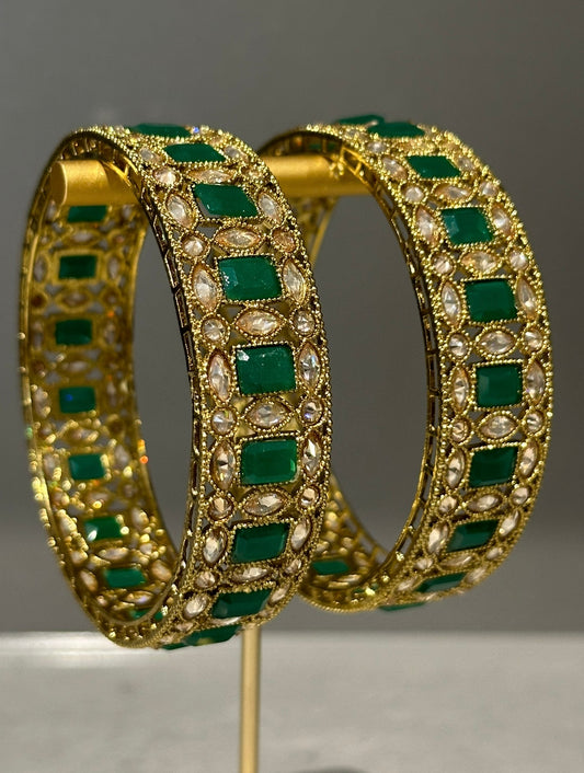 2 Antique Gold Statement Bangles (Gajrey / Kangans)