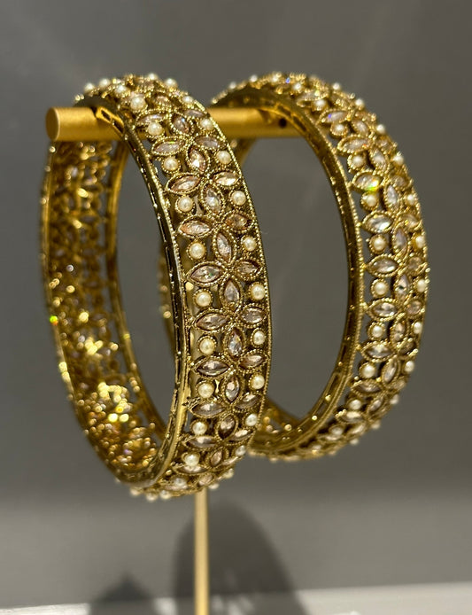 2 Antique Gold Statement Bangles (Gajrey / Kangans)