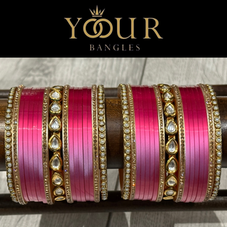 Pink Ombre Bangle Set with Kundan - 2.6