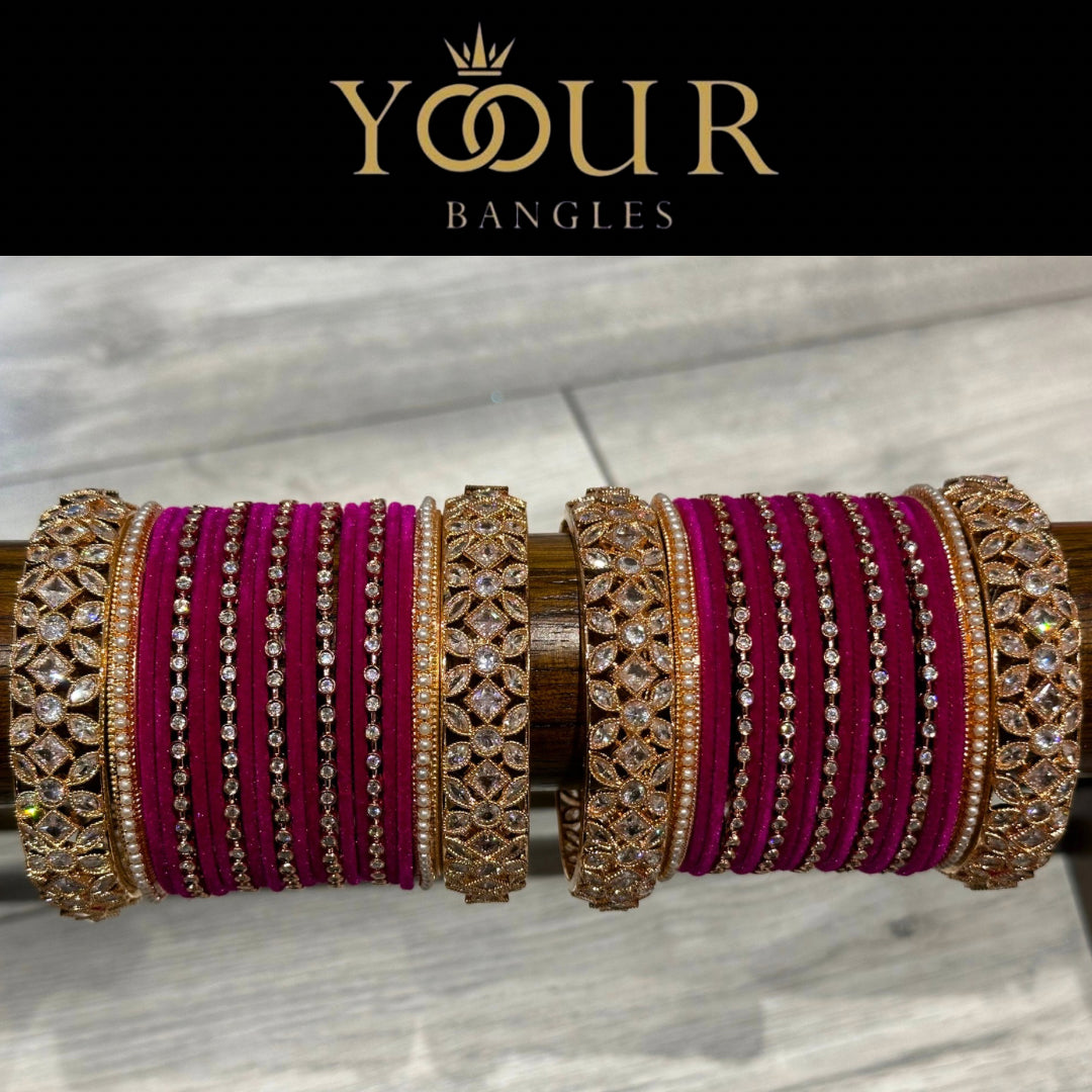 Hot Pink Bangle Set (with Rose Gold Statement Bangles) - 2.8