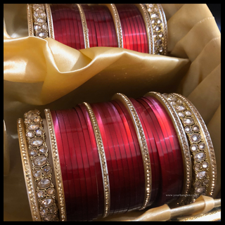 Ruby Red Ombre (two-tone) Bridal Choora / Bangles Set