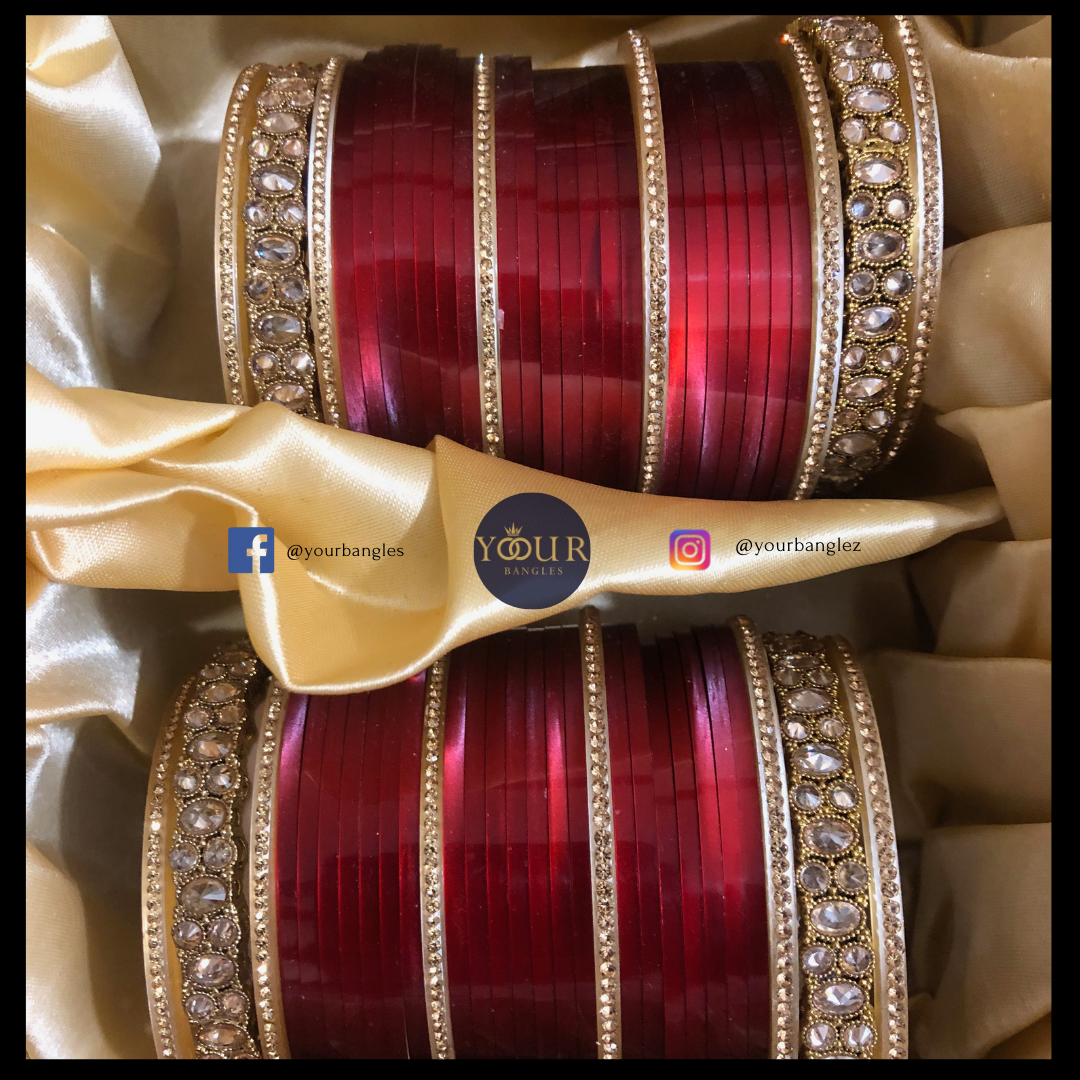 Ruby Red Ombre (two-tone) Bridal Choora / Bangles Set