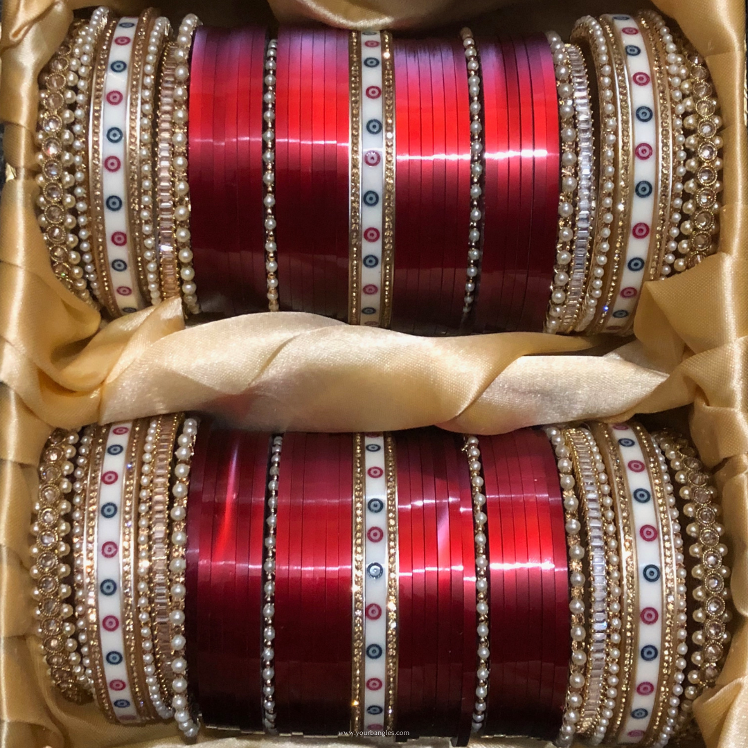 Ombre Maroon Bridal Choora / Bangles Set