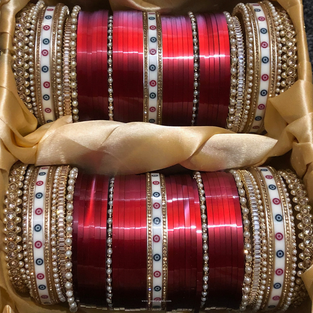 Ombre Maroon Bridal Choora / Bangles Set