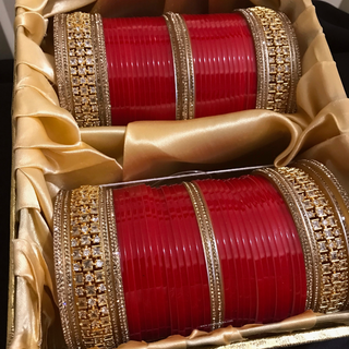 Red American Diamond (AD) Bridal Choora / Bangles Set