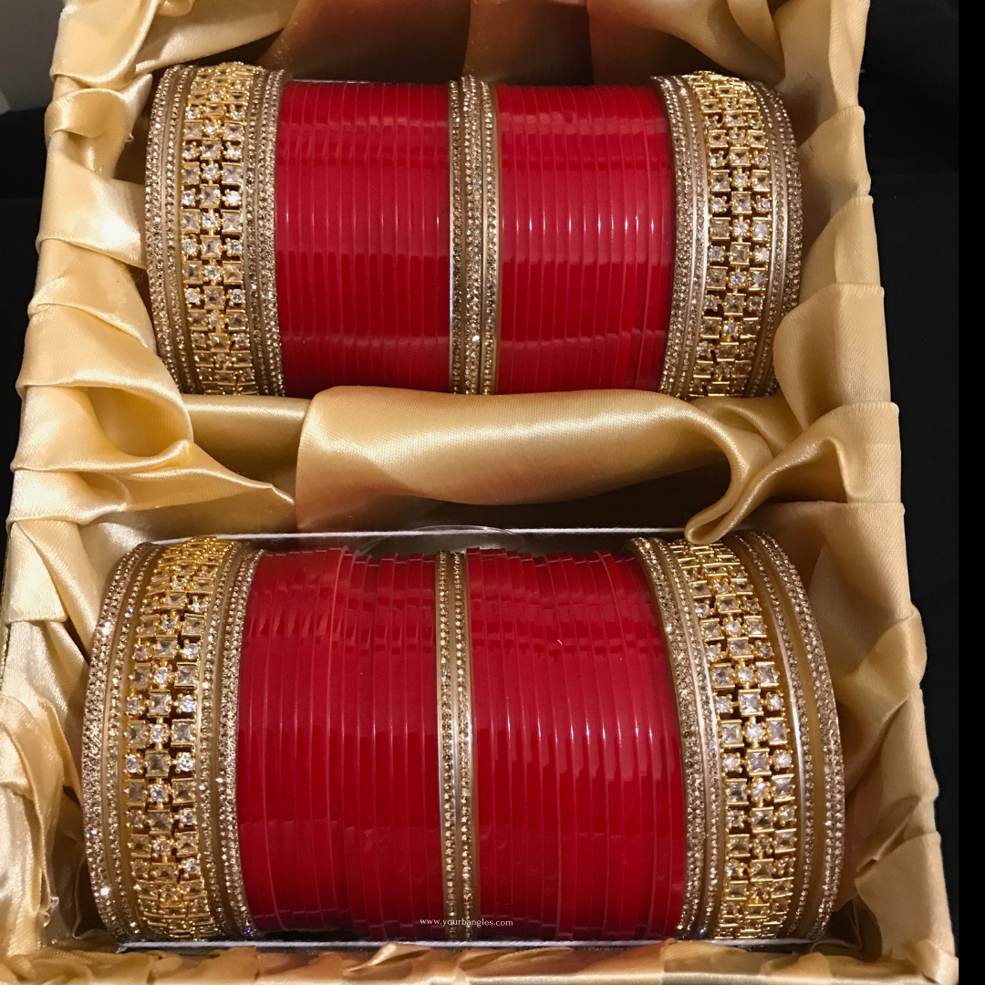 Red American Diamond (AD) Bridal Choora / Bangles Set