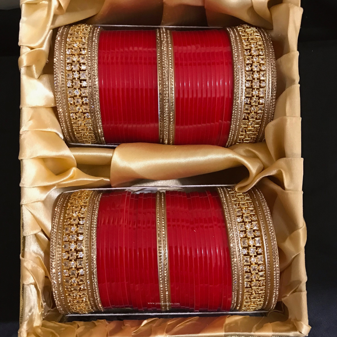 Red American Diamond (AD) Bridal Choora / Bangles Set