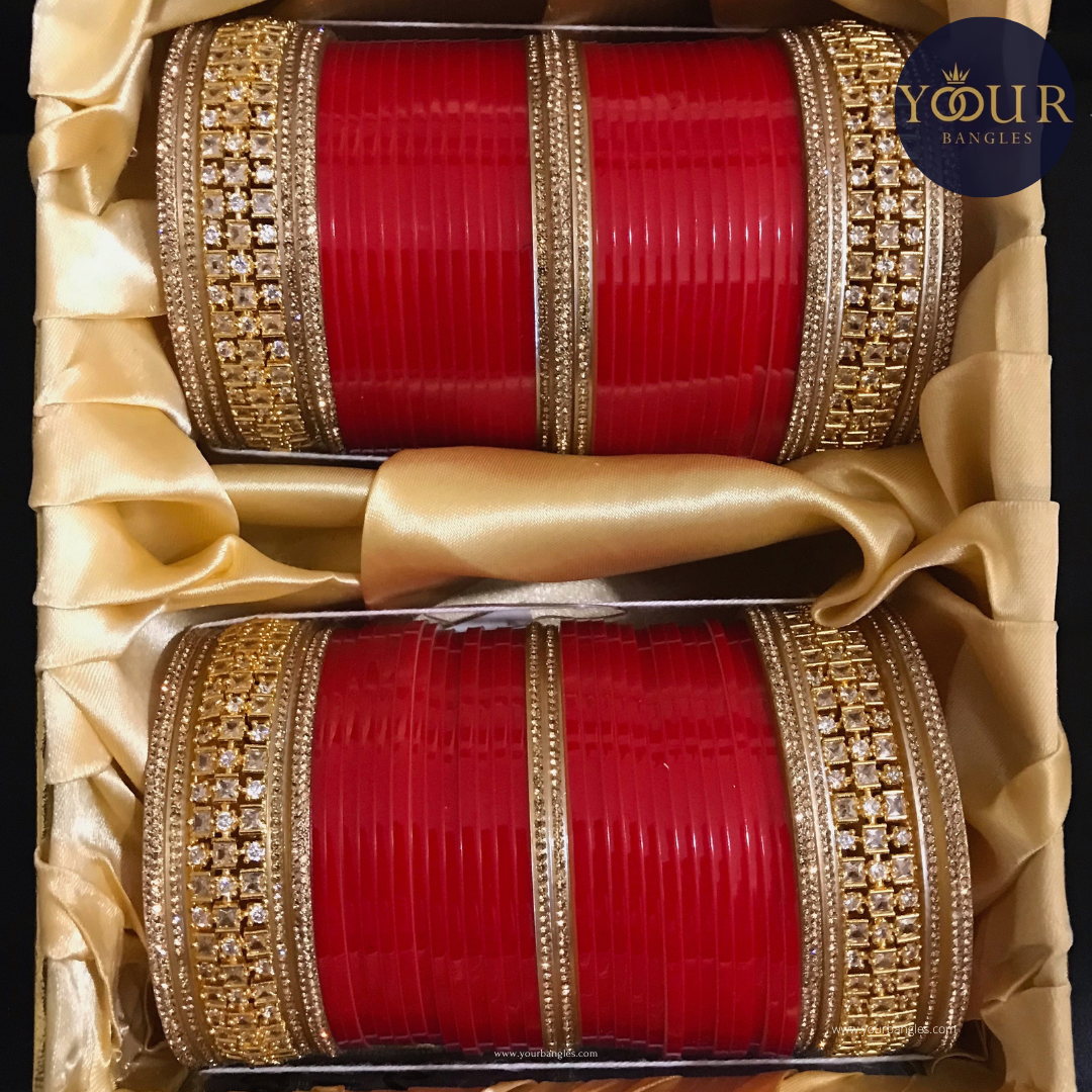 Red American Diamond (AD) Bridal Choora / Bangles Set