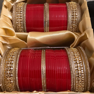 Red American Diamond (AD) Bridal Choora / Bangles Set