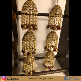 MAHIMA Golden/Maroon 3 Tier Jhoomer Kaleere