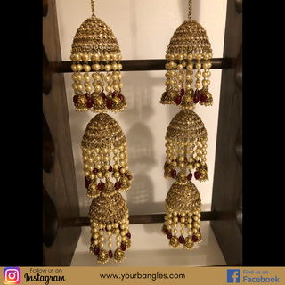 MAHIMA Golden/Maroon 3 Tier Jhoomer Kaleere