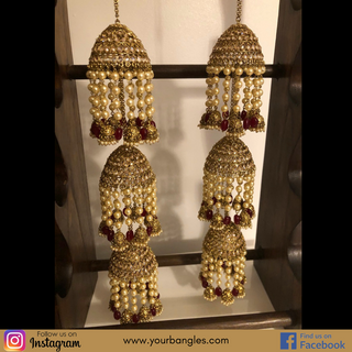 MAHIMA Golden/Maroon 3 Tier Jhoomer Kaleere