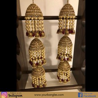 MAHIMA Golden/Maroon 3 Tier Jhoomer Kaleere