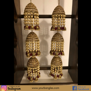 MAHIMA Golden/Maroon 3 Tier Jhoomer Kaleere