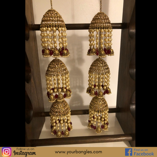 MAHIMA Golden/Maroon 3 Tier Jhoomer Kaleere