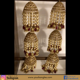 MAHIMA Golden/Maroon 3 Tier Jhoomer Kaleere