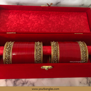 Red Bridal Choora / Bangles Set + FREE Red Sequential Bangle Box