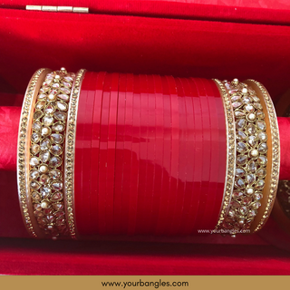 Red Bridal Choora / Bangles Set + FREE Red Sequential Bangle Box