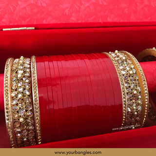 Red Bridal Choora / Bangles Set + FREE Red Sequential Bangle Box