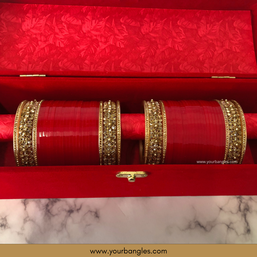 Red Bridal Choora / Bangles Set + FREE Red Sequential Bangle Box