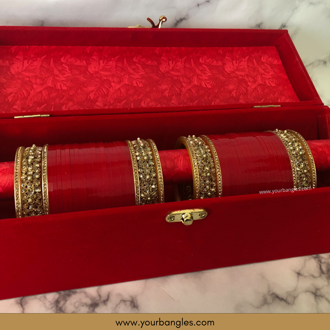 Red Bridal Choora / Bangles Set + FREE Red Sequential Bangle Box