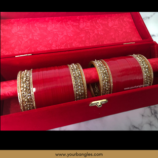 Red Bridal Choora / Bangles Set + FREE Red Sequential Bangle Box