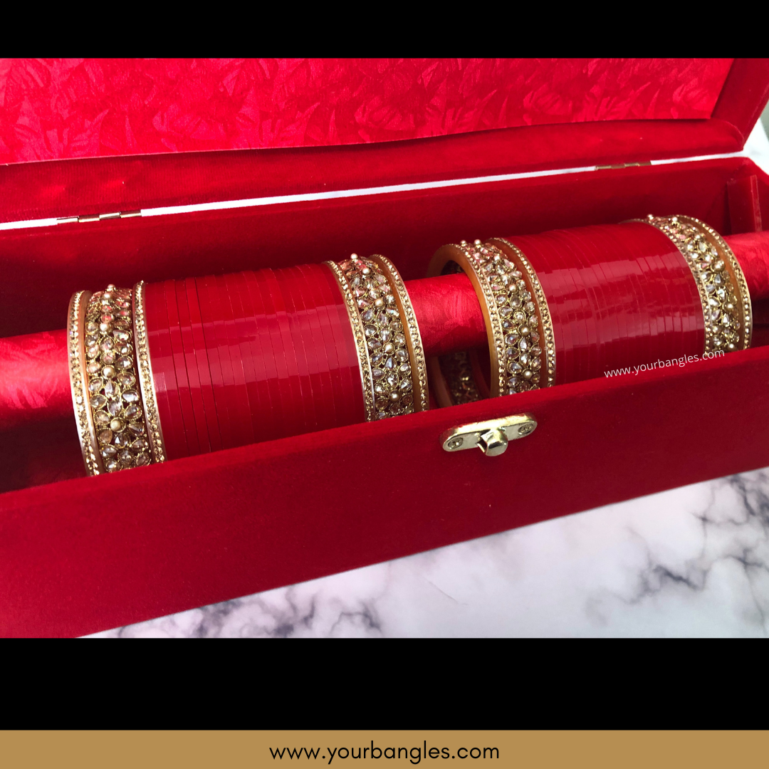 Red Bridal Choora / Bangles Set + FREE Red Sequential Bangle Box