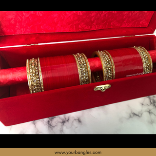 Red Bridal Choora / Bangles Set + FREE Red Sequential Bangle Box