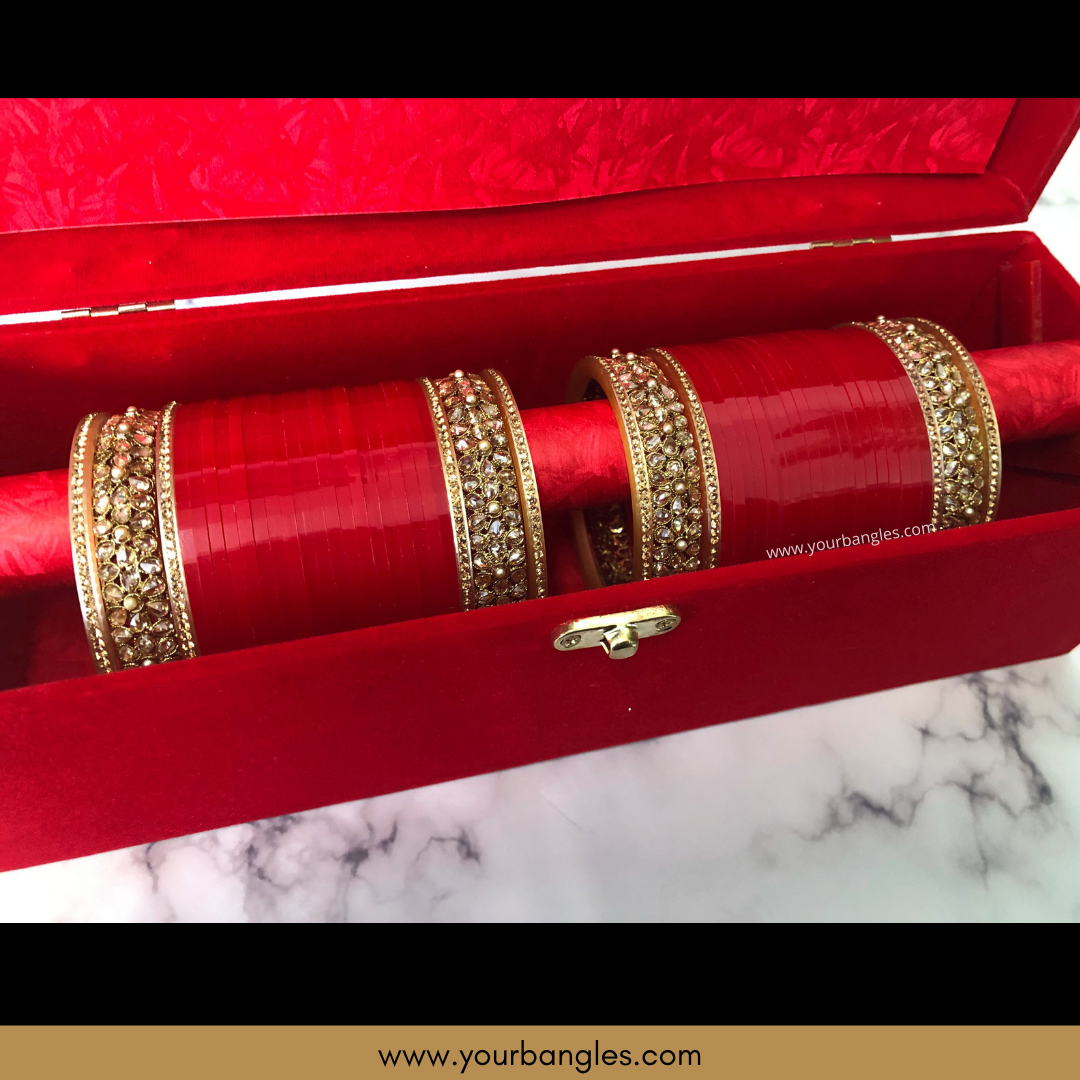 Red Bridal Choora / Bangles Set + FREE Red Sequential Bangle Box