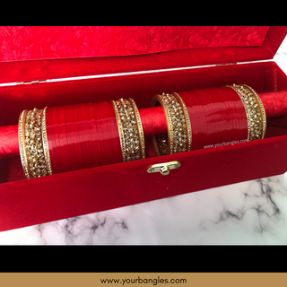 Red Bridal Choora / Bangles Set + FREE Red Sequential Bangle Box