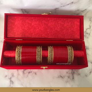 Red Bridal Choora / Bangles Set + FREE Red Sequential Bangle Box