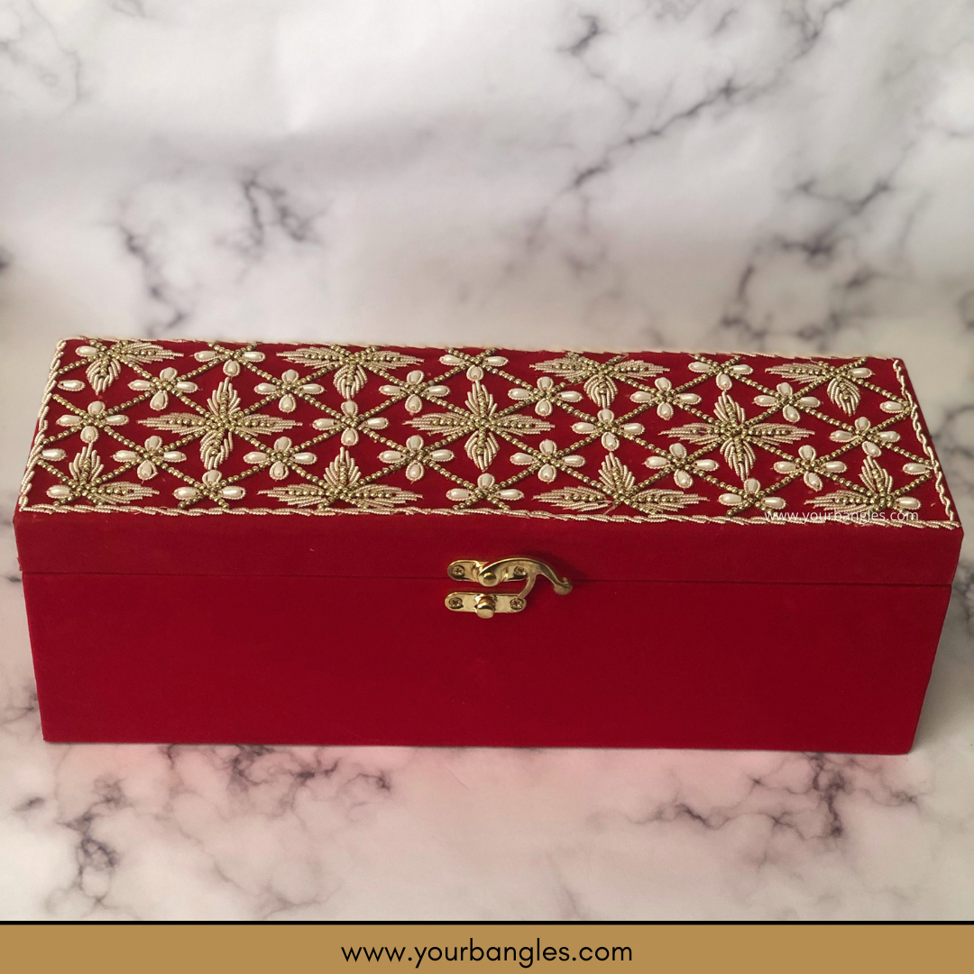 Red Bridal Choora / Bangles Set + FREE Red Sequential Bangle Box