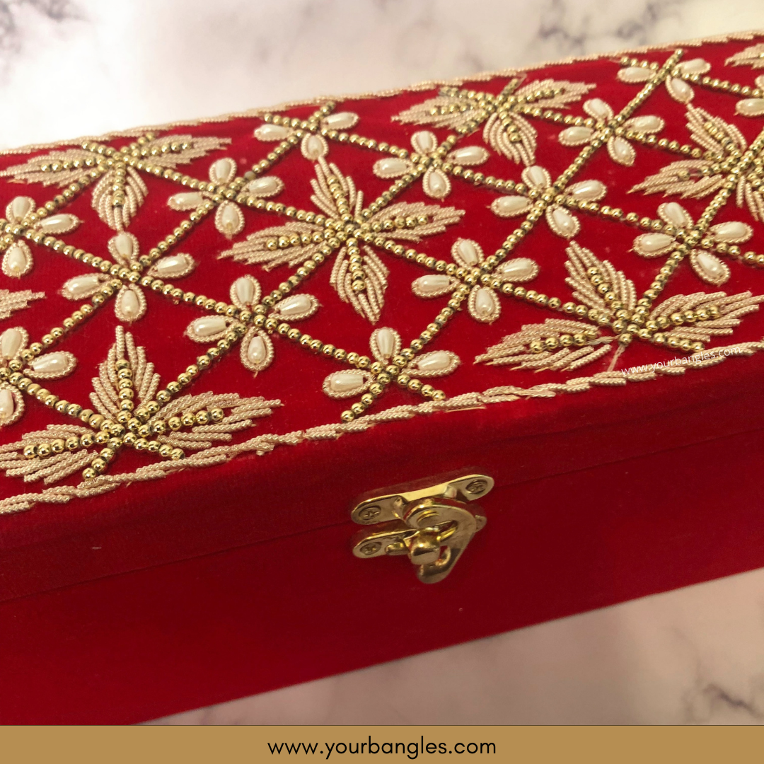 Red Bridal Choora / Bangles Set + FREE Red Sequential Bangle Box