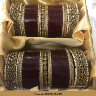 Maroon Royal Pearly Bridal Choora / Bangles Set