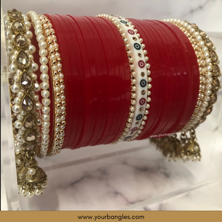 Red Pearly Jhumki Bridal Choora / Bangles Set