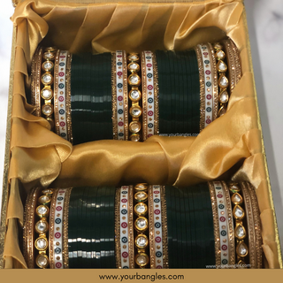 Bottle Green Kundan Bridal Choora / Bangles Set