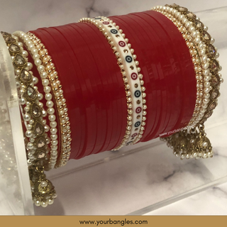 Red Pearly Jhumki Bridal Choora / Bangles Set