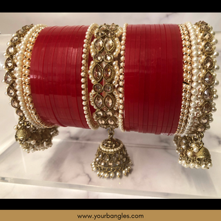 Red Royal Pearly Jhumki Bridal Choora / Bangles Set