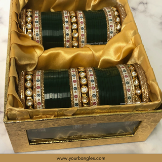 Bottle Green Kundan Bridal Choora / Bangles Set