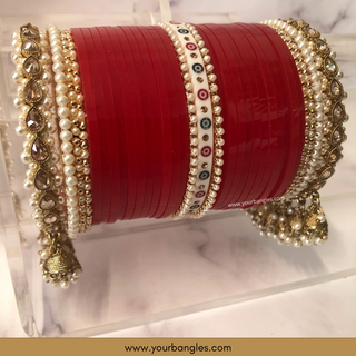 Red Pearly Jhumki Bridal Choora / Bangles Set