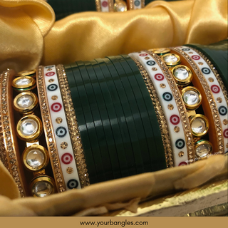 Bottle Green Kundan Bridal Choora / Bangles Set