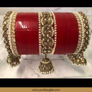 Red Royal Pearly Jhumki Bridal Choora / Bangles Set